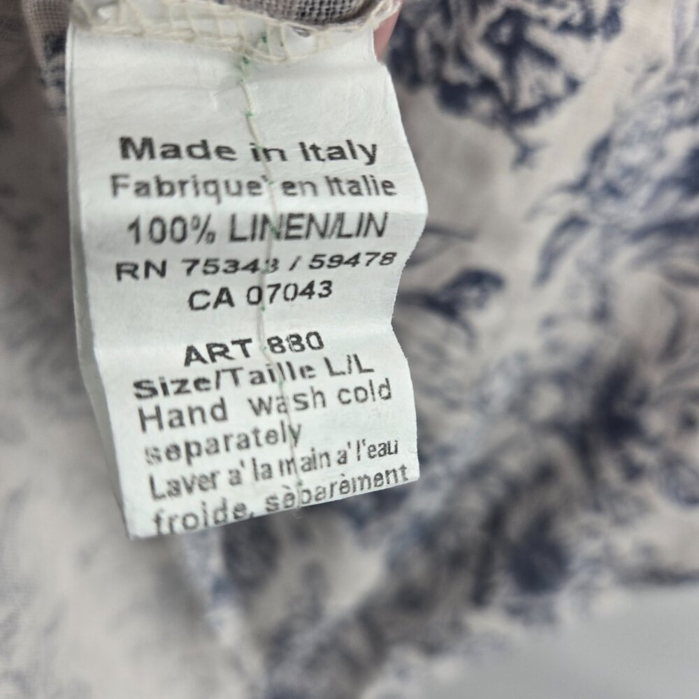 Terzo Millennio Cream Blue Made in Italy 100% Linen Short Sleeved Top Large - Picture 13 of 14